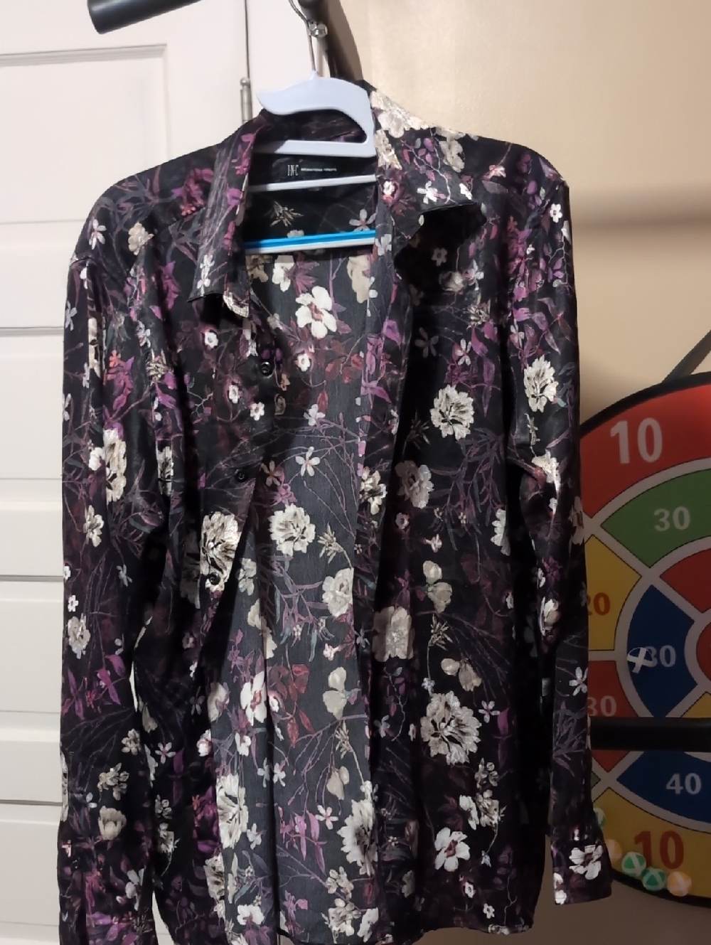 INC International Concepts Black Floral Long-Sleeve Button-Down Shirt